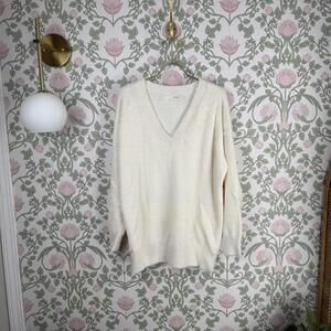 Anthropologie Cream Soft Fuzzy Oversized V-Neck Sweater - Size - Medium